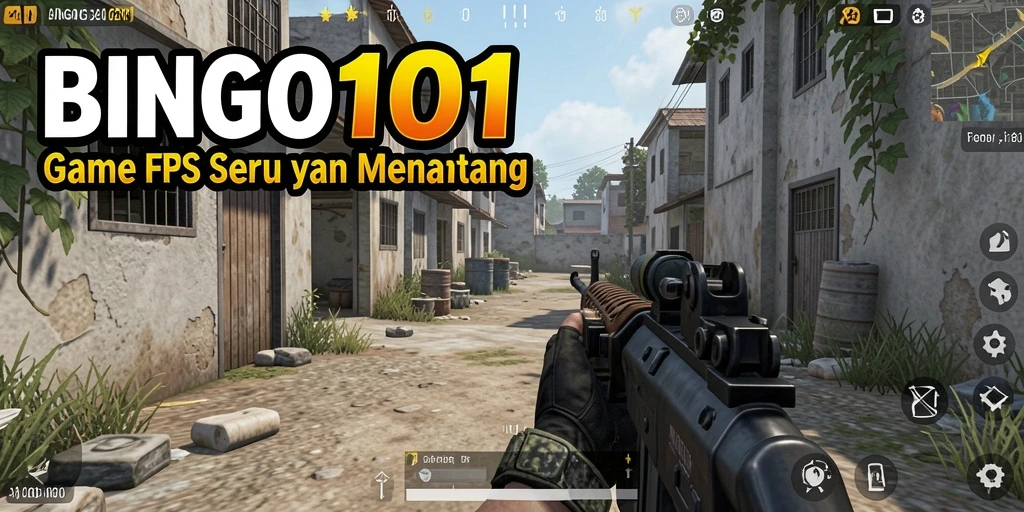 Screenshot gameplay BINGO101 menampilkan pertempuran seru dalam mode FPS.