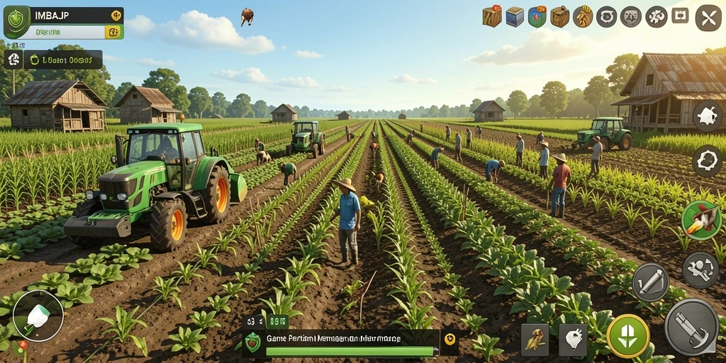 Tampilan rekaman gameplay IMBAJP yang menampilkan aktivitas bertani.