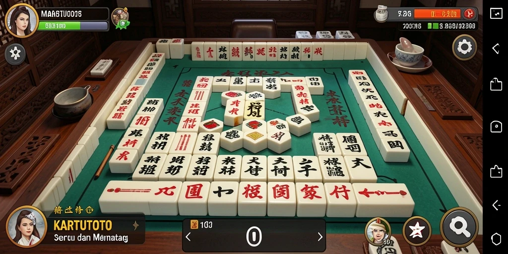Tampilan gameplay KARTUTOTO yang seru dengan ubin Mahjong.