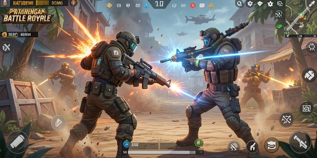 Screenshot gameplay RATUDEWI menampilkan aksi seru di arena Battle Royale.