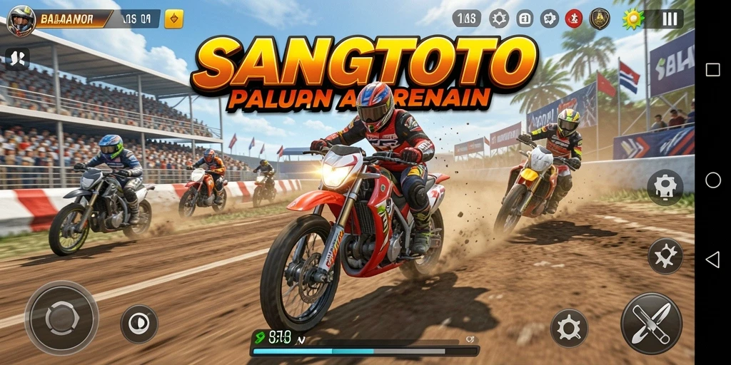 Gameplay SANGTOTO dengan balapan motor yang menegangkan dan penuh aksi.
