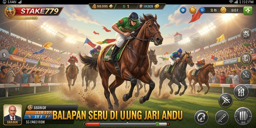 Screenshot gameplay dari STAKE779 menunjukkan aksi balapan yang seru dan cepat.